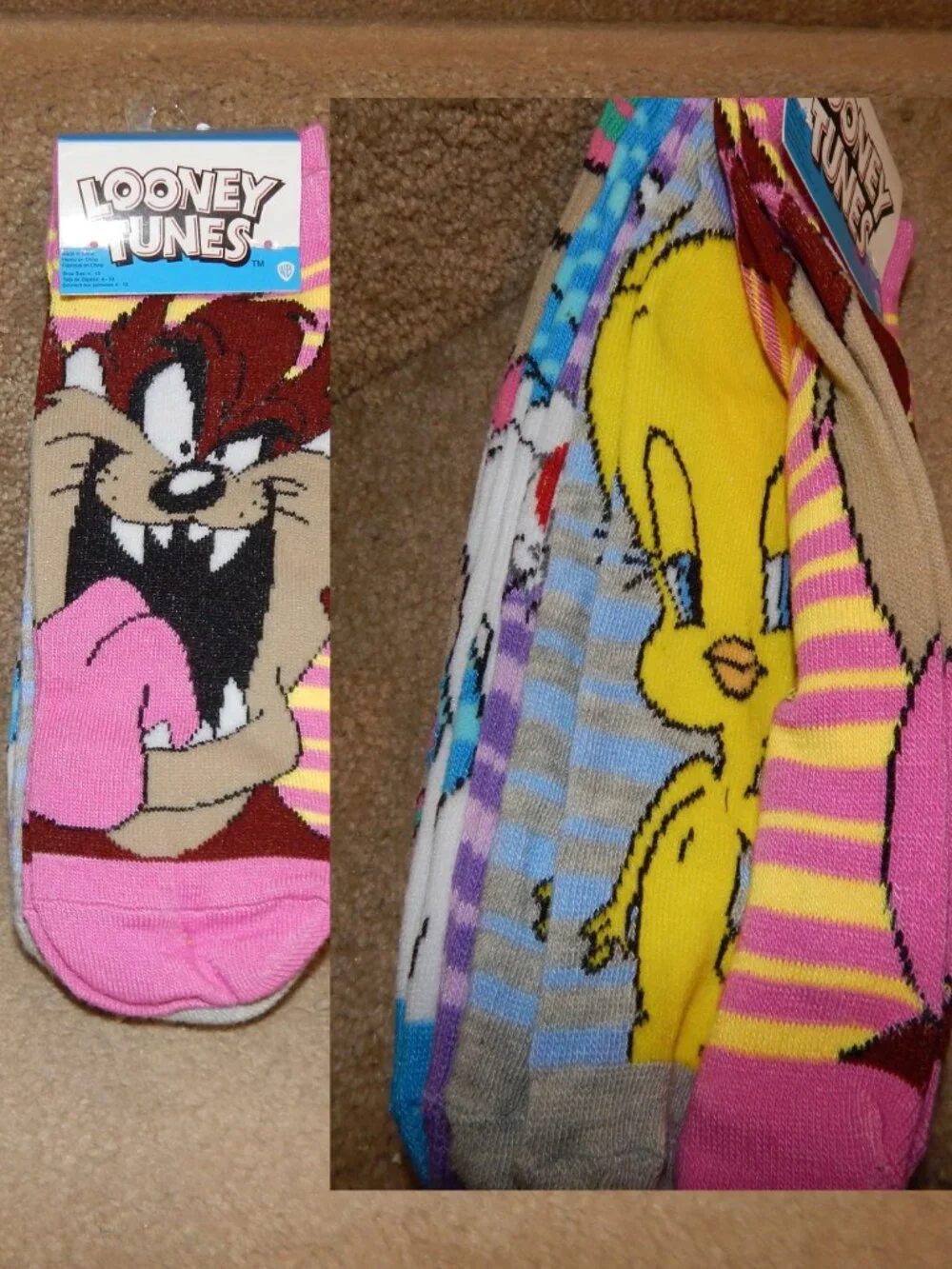 NWT LOONEY TUNES 5 Low Cut Socks TAZ BUGS BUNNY LOLA BUNNY SYLVESTER TWEETY